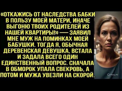 Видео: Муж требовали отдать свекрови наследство, угрожая выгнать моих родителей. Но одна фраза изменила всё