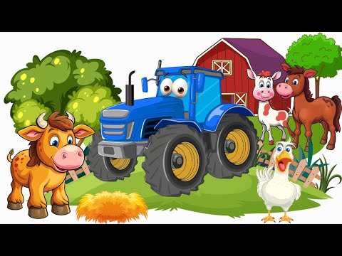 Видео: Домашние животные и Трактор, Паровозик и другие машинки - На ферме. Мультики для детей