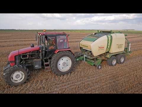 Видео: Прессование соломы / 2Х БЕЛАРУС 1221 + KRONE Comprima CF 155 XC /