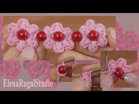 Видео: Нежные цветы крючком в шнуре с бусинами Урок 184 Подробный мастер-класс