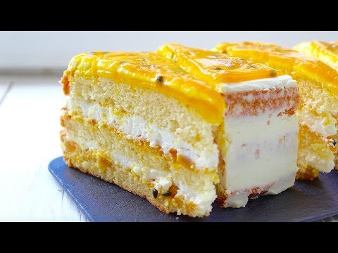 Видео: БИСКВИТНЫЙ ТОРТ НЕЖНЕЙШИЙ С КУСОЧКАМИ МАНГО И МАРАКУЙИ