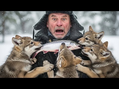 Видео: Русский охотник спас 4 волчат — и с тех пор они крадут у него рыбу.