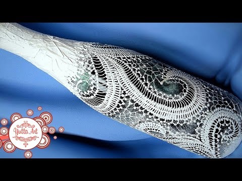 Видео: Декор бутылки. Зимний узор. Мастер-класс от Ютты Арт.  Кружевная роспись. Пошагово