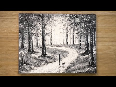 Видео: Роспись леса в оттенках серого / Техника росписи ватными палочками # 440