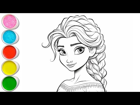 Видео: Милый рисунок Эльзы из мультфильма «Холодное сердце» для детей, Рисование и раскрашивание для дет...