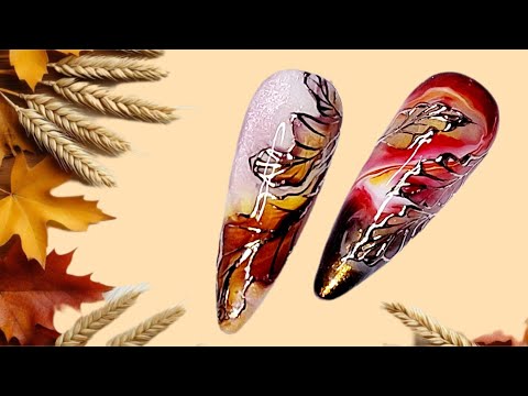 Видео: Осенний листопад на ногтях в красивой технике. /Autumn leaf fall nail art with a beautiful technique