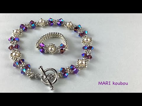 Видео: Сочетающийся браслет и кольцо из жемчуга и биконусных бусин