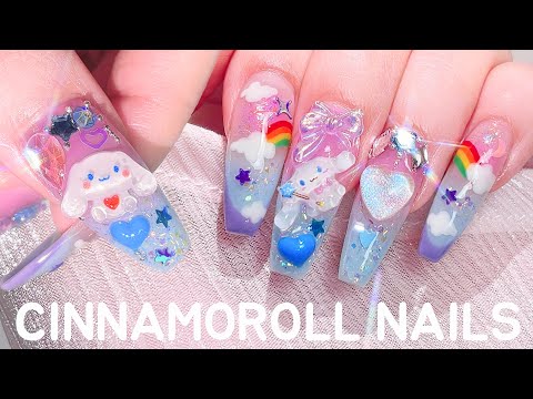 Видео: Симпатичные ногти Cinnamoroll🌈☁️ легкое наращивание ногтей / Нейл-арт Sanrio ASMR