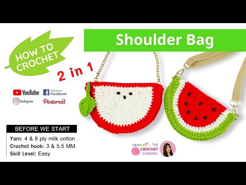 Видео: Как связать крючком сумку-арбуз 🍉 и сумку-яблоко 🍎 Простой урок по вязанию крючком Сумка-фрукт дл...