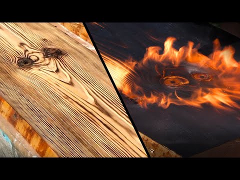 Видео: БЫСТРОЕ СОСТАРИВАНИЕ БРАШИРОВКА ДРЕВЕСИНЫ СЛЭБОВ ОГНЕМ | Fast Aging of Wood by Fire | VIDEO 4K
