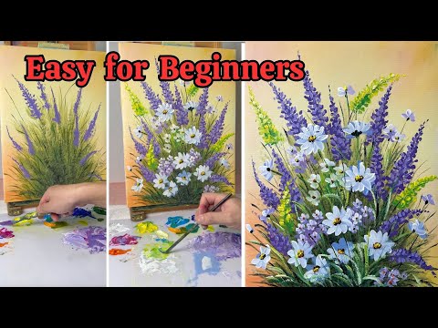Видео: Как нарисовать цветочную композицию из лаванды и ромашки — Мастер-класс по рисованию акрилом