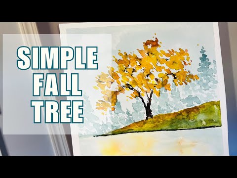Видео: Простое осеннее дерево акварелью
