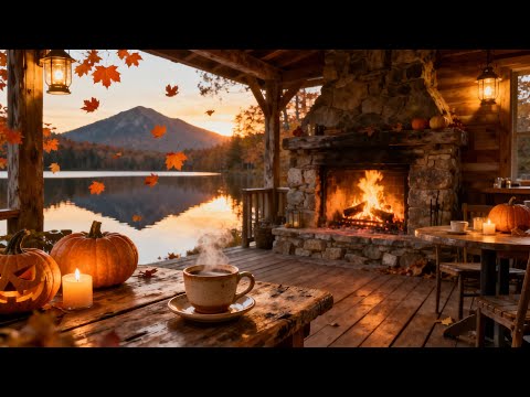 Видео: 🍁Успокаивающий фортепианный джаз и потрескивающий камин на уютной осенней веранде у озера для рассла