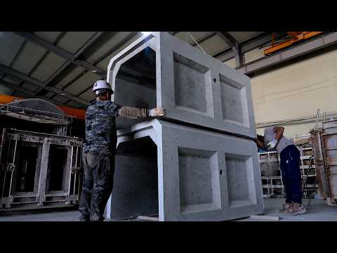 Видео: Процесс изготовления различных железобетонных изделий. Удивительный корейский бетонный завод
