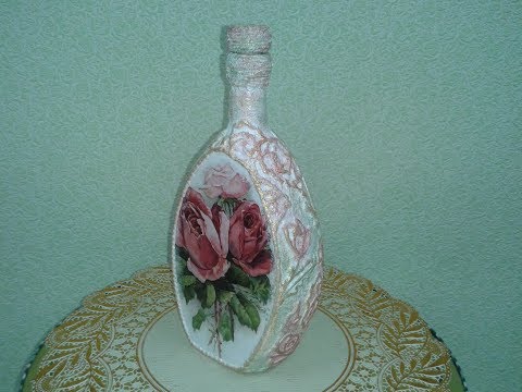 Видео: Декупаж бутылки. Декор шпатлевкой. Diy.