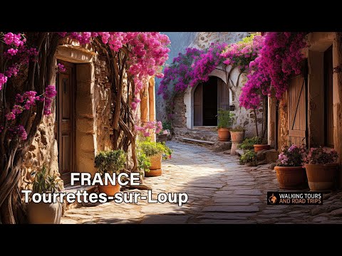 Видео: Tourrettes-sur-Loup, красивая французская деревня, пешеходная экскурсия 4k видео во Франции