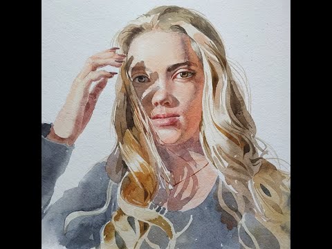 Видео: Портрет блондинки. Акварель.