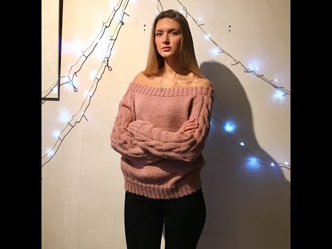 Видео: Пудровый свитер с открытыми плечами. МК 1
