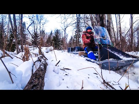 Видео: Из мотособаки в мототолкач!Едем по болоту и глубокому снегу.Мотобуксировщик Ураган Тайга на склизах.