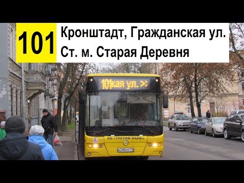 Видео: Автобус 101 "Кронштадт, Гражданская ул. - ст. м. "Старая Деревня" (старая трасса)