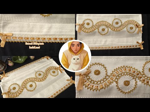 Видео: Желтое кружевное вышитое полотенце с мотивом спиральных цветов