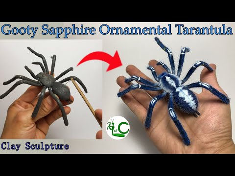 Видео: Скульптура декоративного тарантула Гути Сапфир (Poecilotheria metallica)_Жизнь из глины
