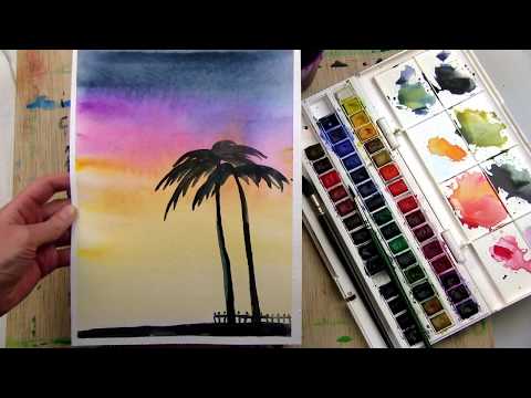 Видео: Закат / рисуем акварелью
