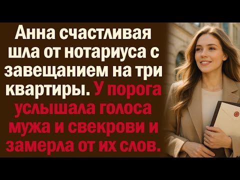 Видео: Анна счастливая шла от нотариуса с завещанием на три квартиры. У порога услышала голоса мужа...
