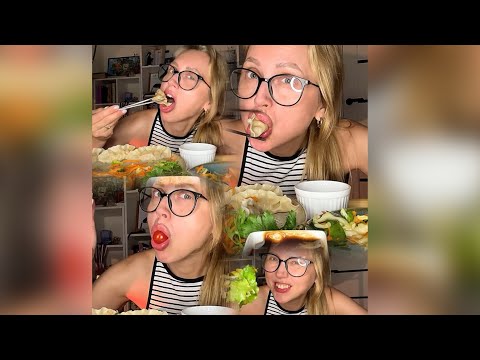 Видео: Мукбанг/Mukbang/Сочные Дамплинги с Креветкой/Овощной салат Ням Ням…