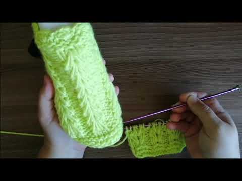 Видео: следки на двух спицах узор косичка