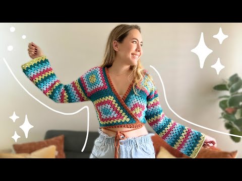 Видео: Вязаный крючком топ с запахом в стиле «бабушкин квадрат» — простой урок по вязанию крючком