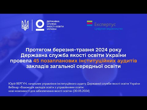 Видео: Результати 45 інституційних аудитів шкіл 2024 року | Юрій ВЕРГУН