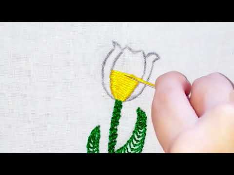 Видео: Hand embroidery. Embroidery a tulip flower. Embroidery for beginners. Вышивка гладью тюльпана.