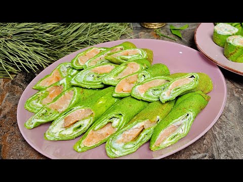 Видео: Вкуснее любой закуски!"Изумрудные Блинчики с Начинкой" Шпинатные блины с семгой