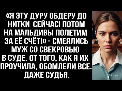Видео: «Я сейчас эту дуру обдеру до нитки! Потом на Мальдивы полетим!» — смеялись муж со свекровью в суде.
