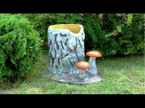 Видео: 🌺Как сделать Садовое кашпо Пенёк с грибами из цемента / How to make an outdoor pot out of cement