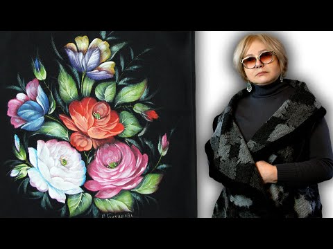 Видео: Ручная роспись по ткани Акрилом. Сумка. Техника Жостово. Мастер-класс от Ларисы Гончаровой