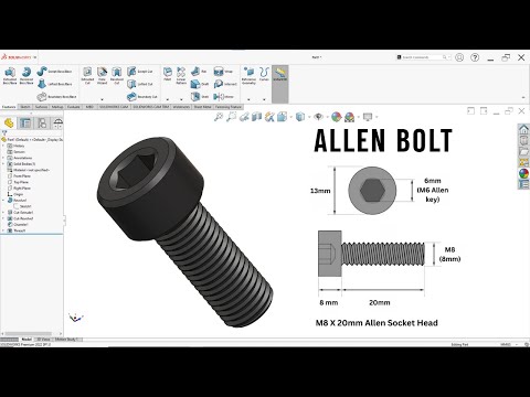 Видео: Быстро изучите SolidWorks | Полное руководство по 3D-моделированию болта Аллена