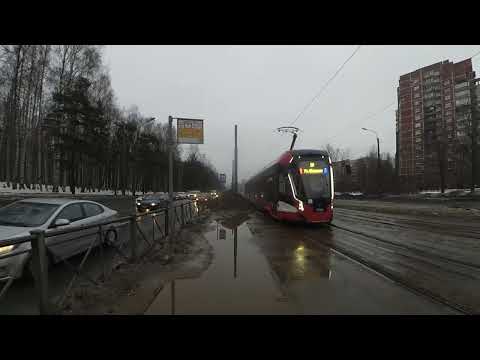 Видео: Трамвай 7766 по 55 от парка Сосновка до пл. Мужества СПб 14-*: 71-932 Невский 7766 по №55 (24.02.24)