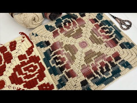 Видео: Выложим розы мозаикой в ​​технике вязания крючком🌹#вязание крючком #сделай сам #роза #мозаика #мотив