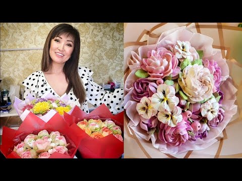 Видео: 🌿🌹Подбукетница, сборка и упаковка зефирного букета🍇🌿 zefir bouquet packaging🧁от studiya_zefira