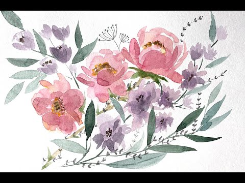 Видео: Слоистые акварельные лепестки. Пишем воздушный букет с розами. Прозрачность акварелью