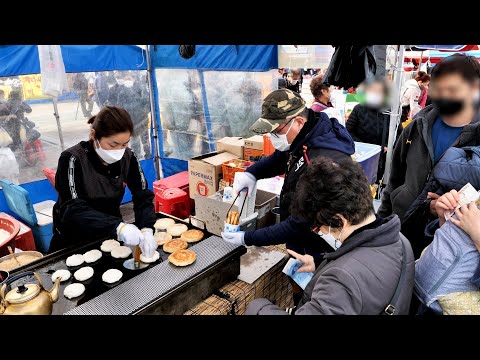 Видео: Корейская зимняя популярная закуска, сладкие блины хотток, корейская уличная еда
