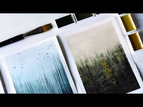 Видео: Простая акварель: туманные леса ♡ РИСУЙТЕ СО МНОЙ || Урок по акварели