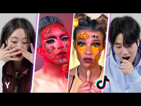Видео: Корейская реакция на челлендж TikTok «Emoji Makeup» впервые | Y