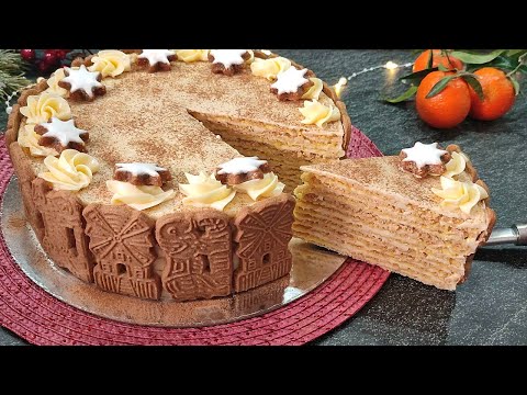 Видео: Роскошный торт СПЕКУЛОС на Рождество! Нежнейший песочный торт! Без сливок! Вкуснейший Зимний торт!