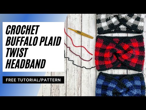 Видео: Вязаная крючком повязка на голову с закрученными ушками в клетку «Буффало» | Вязаная повязка на г...