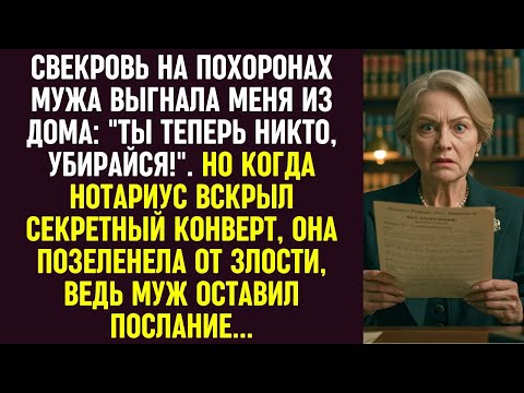 Видео: Свекровь выгнала меня после похорон мужа, но секретный конверт нотариуса изменил всё для неё.