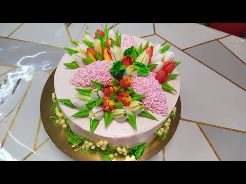 Видео: Весенний торт с сиренью тюльпанами и мимозой.