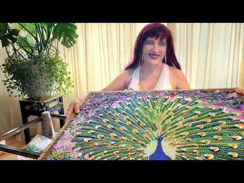 Видео: Вышивка бисером бусами стразами. Картина Павлин 2. Ручная работа. Как я вышиваю элемент пера павлина